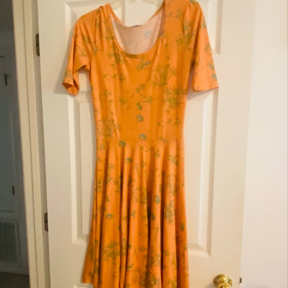 LuLaRoe Orange Fit and Flare Midi Dress